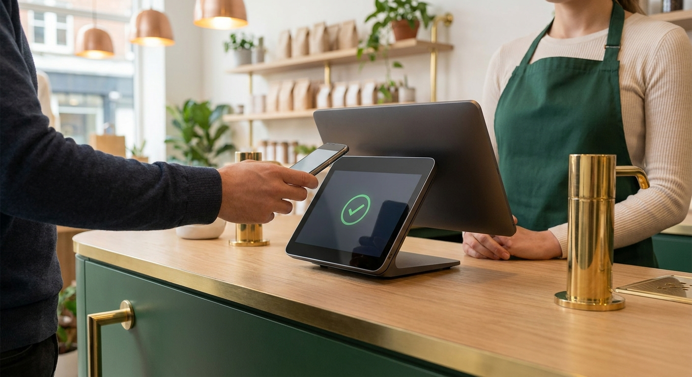 Retail checkout counter with modern POS system