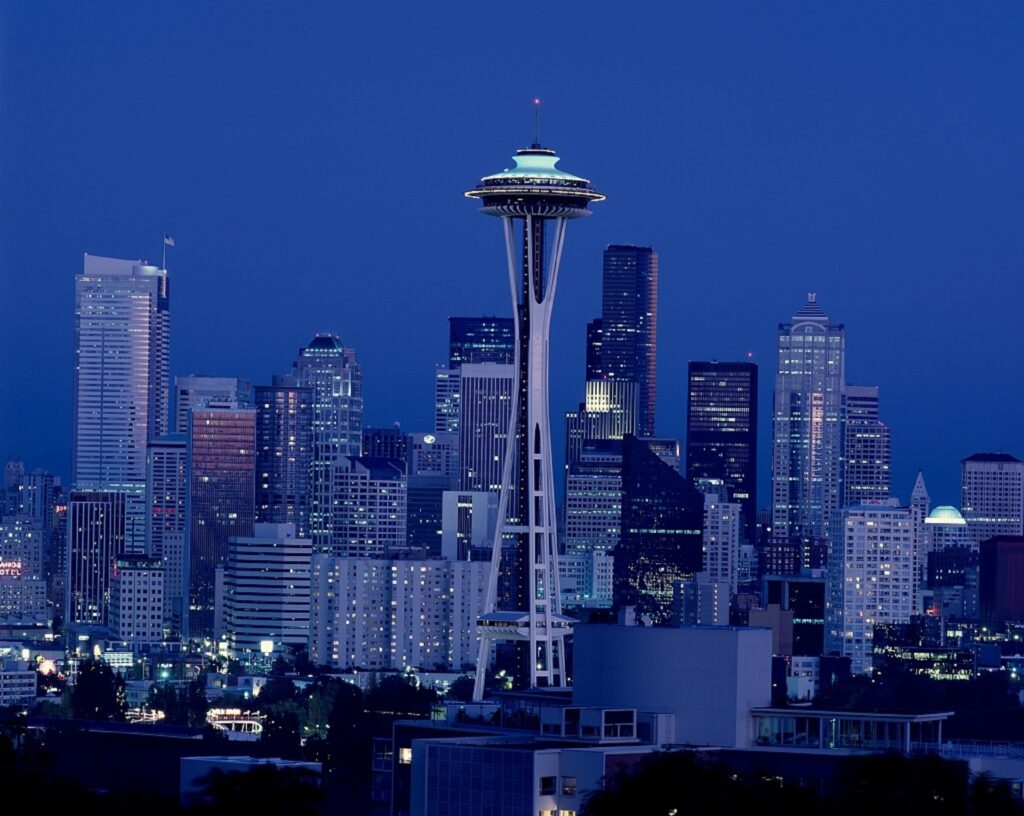 Seattle skyline with Space Needle and Pike Place Market - local payment processing services
