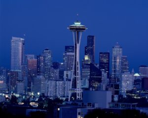 Seattle skyline with Space Needle and Pike Place Market - local payment processing services