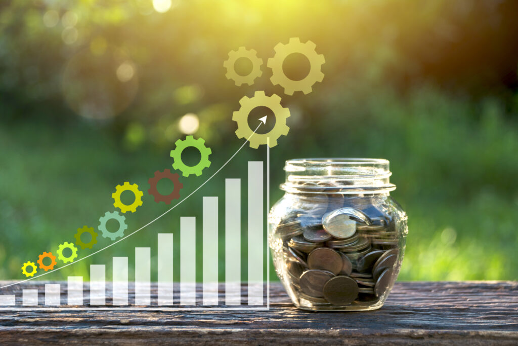 Saving money concept with money coin stack growing for business. financial and accounting concept.